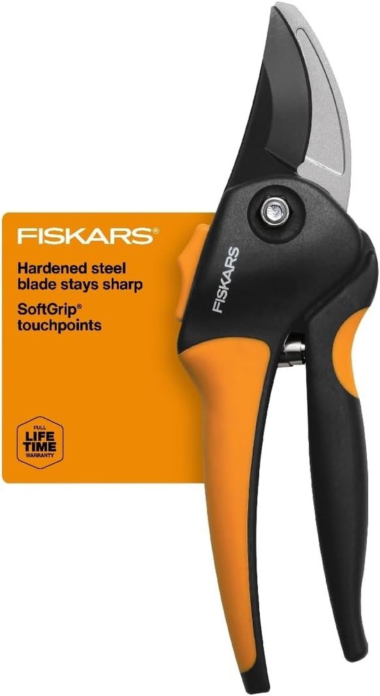 FISKARS SOFTGRIP 5/8" BYPASS PRUNING SHEERS ORANGE/BLACK