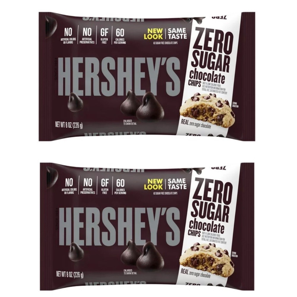 2 Hershey's Zero Sugar Chocolate Baking Chips 8 oz Bags