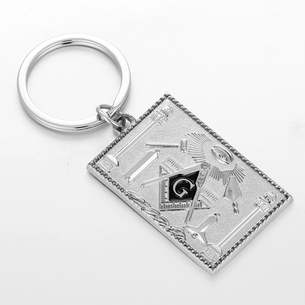 Blue Lodge Square & Compasses SILVER Masonic Freemason Keyring Keychain