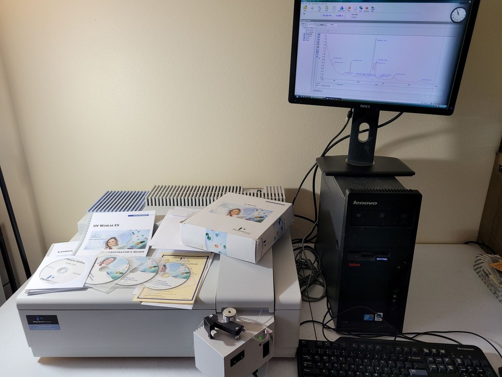 Perkin Elmer Lambda 25 UV/Vis Spectrophotometer w/ sipper, computer, tested