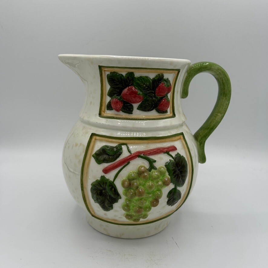 Vintage 01 Ceramic Pitcher Embossed Fruit Design Decorative Kitchen Decor Cream
