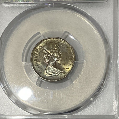 1969 Canada 1 Cent ERROR rotated double struck in collar PCGS MS63BN