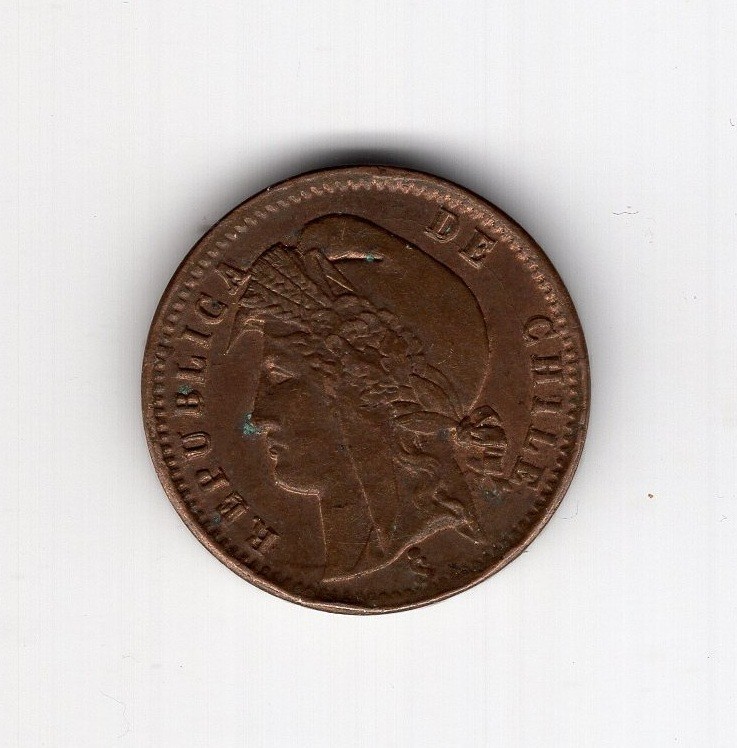 Chile 1896 1/2cent copper overstrike