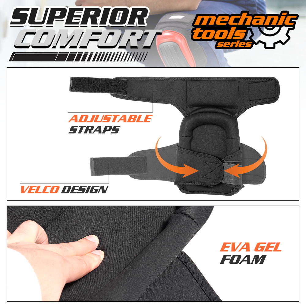 Pair Adjustable Strap Top Knee Pad Red 600D Polyester Mesh Hard Shell Protection
