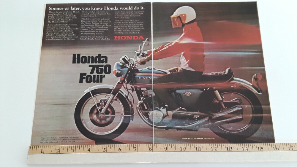 1969 HONDA CB-750 ORIGINAL 2 PAGE AD