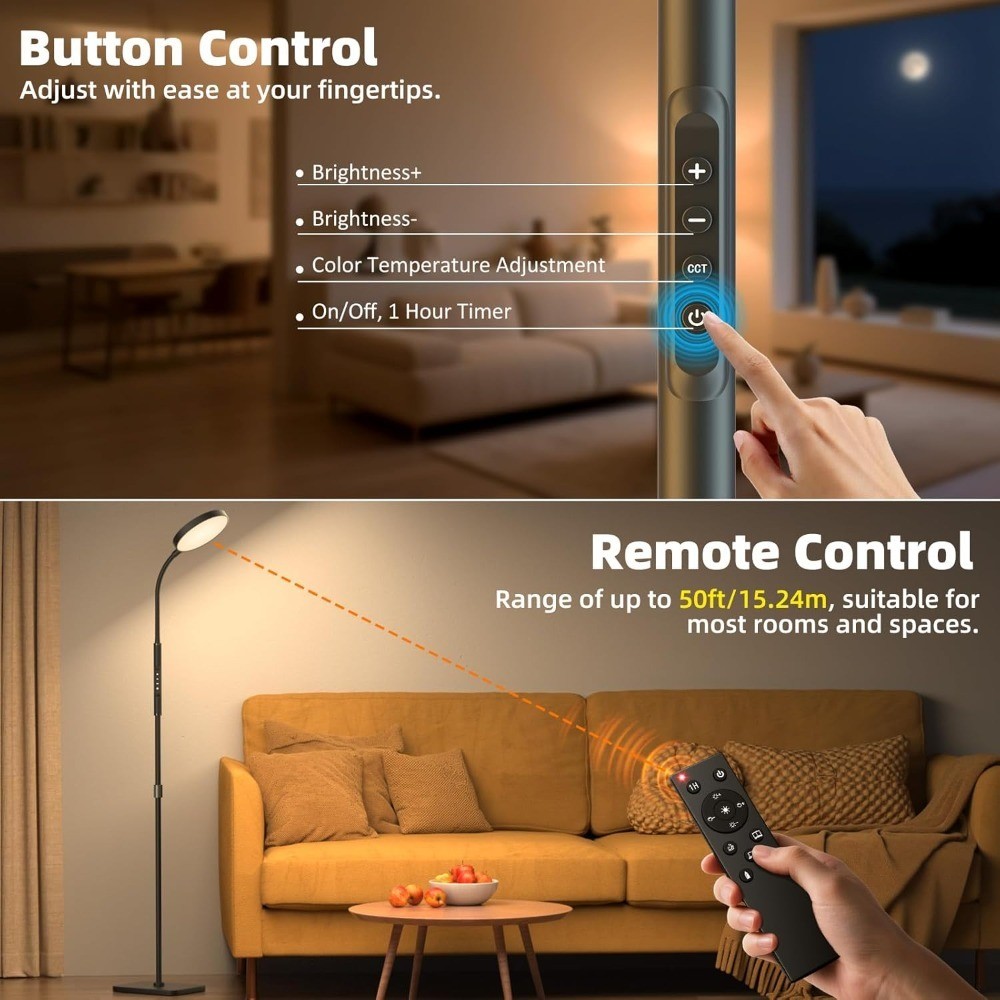 Adjustable Height Floor Lamp with Remote Touch Control 120 LED Super Bright