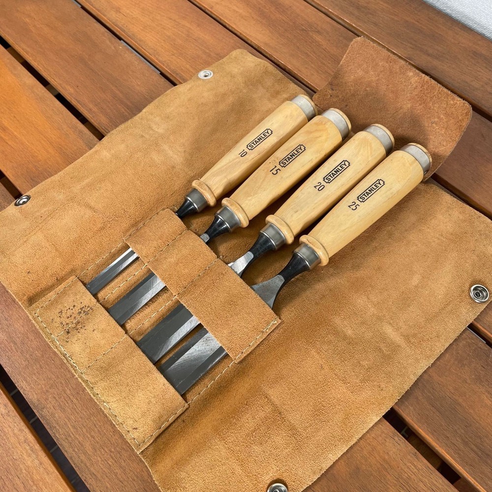 STANLEY Chisel Set 4 Piece Leather Cover Hand Tools Used Pro Grade Tools