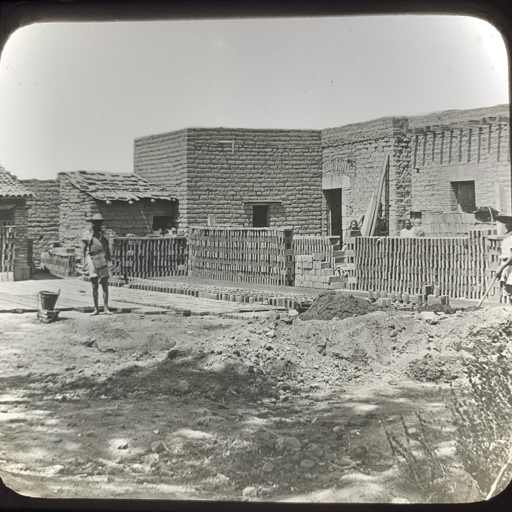 Vtg Magic Lantern Glass Slide Photo Keystone Making Adobe Bricks Mexico