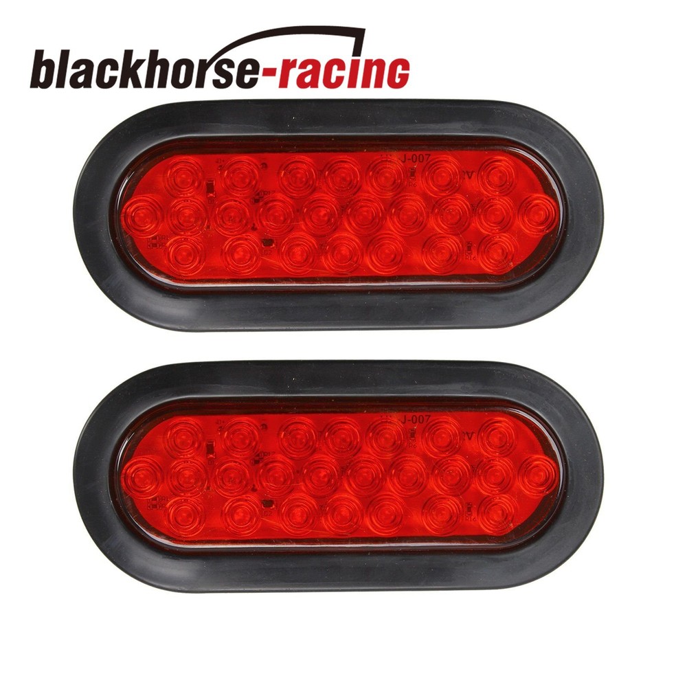 2x 6" 24LED Oval Red Truck Trailer Stop/Turn/Tail Brake Sealed Lights w/Grommet