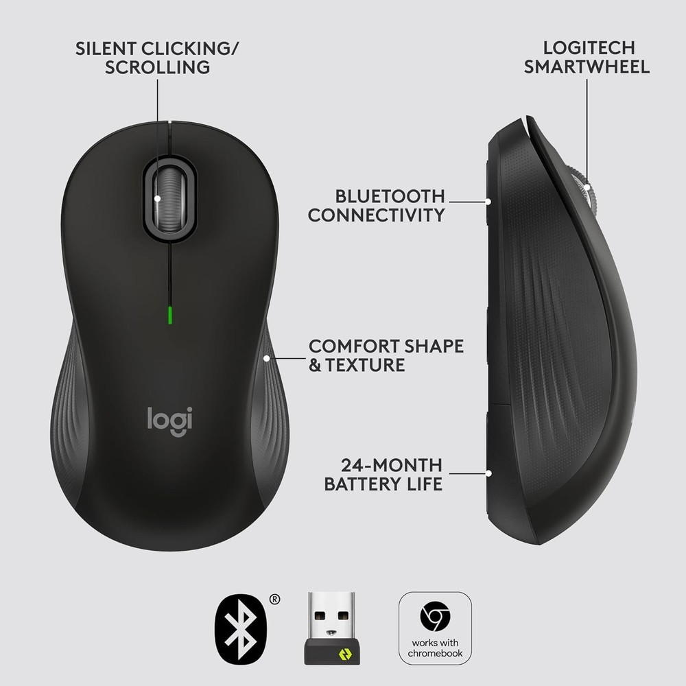 Logitech M550 Wireless Bluetooth Mouse for Small to Medium Sized Hands Black