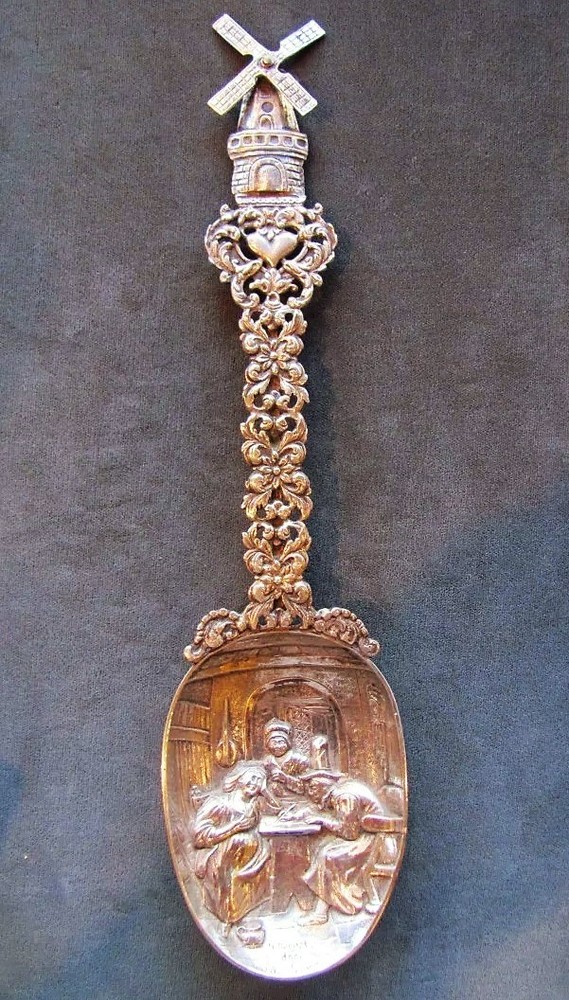 Antique Dutch Repousse .833 Silver Spoon Dated 1911