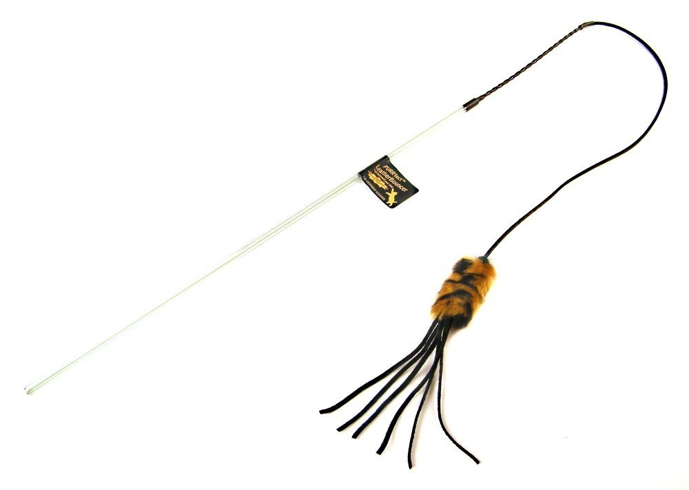 VEE PURRfect Cat Toy Natural Leather Bouncer Clear Wand Flex Cable Interactive