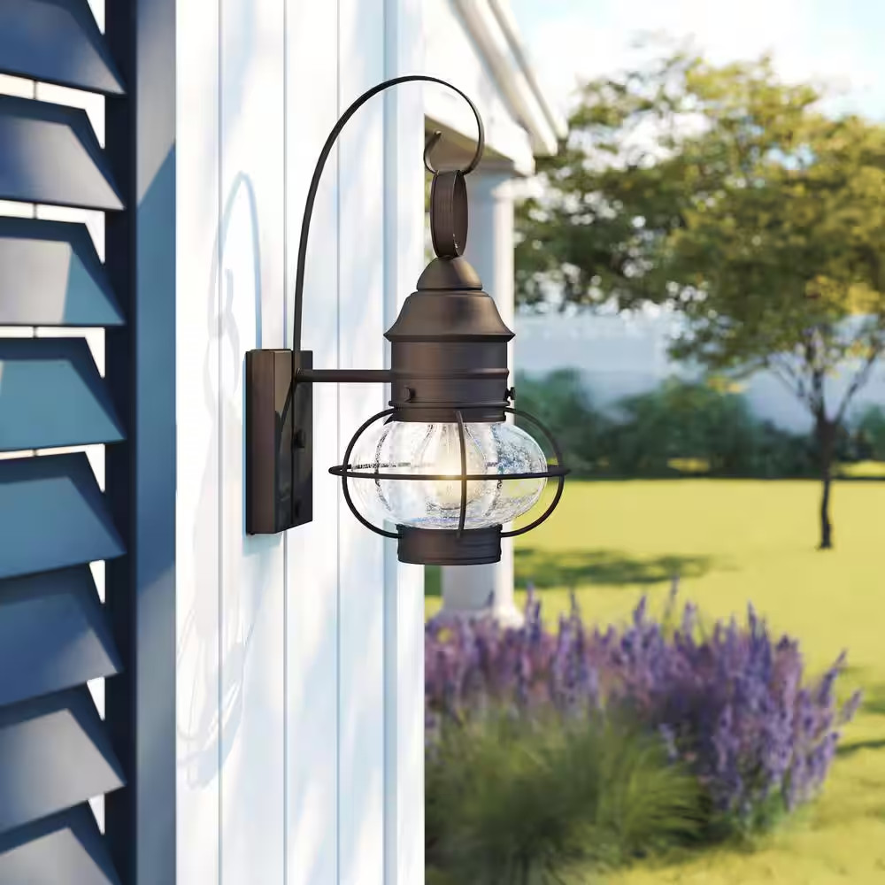 Nantucket Rustique 1-Light Outdoor Line Voltage Hardwired Porch Light Wall Sconc