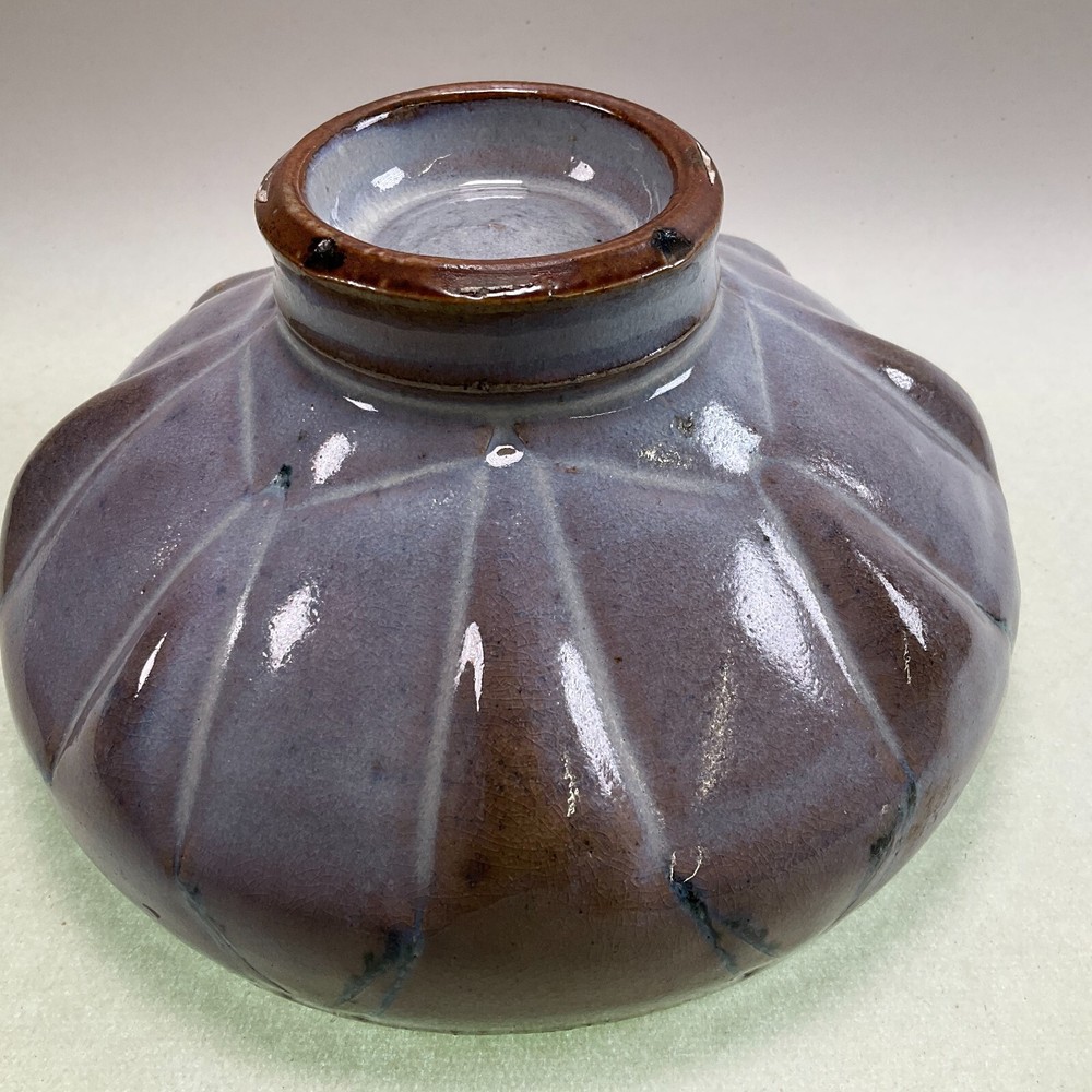 Studio Pottery Footed Geometric Design Planter Blue over Earth Tones