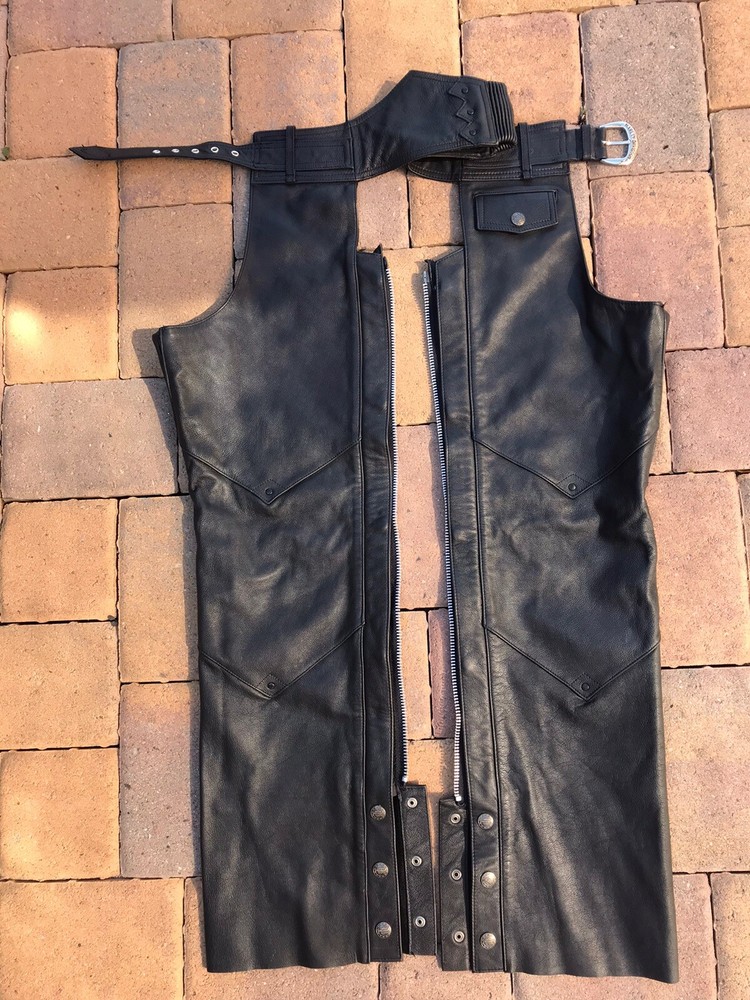 Harley Davidson Womens Black Leather Chaps. Size S, New Never Worn