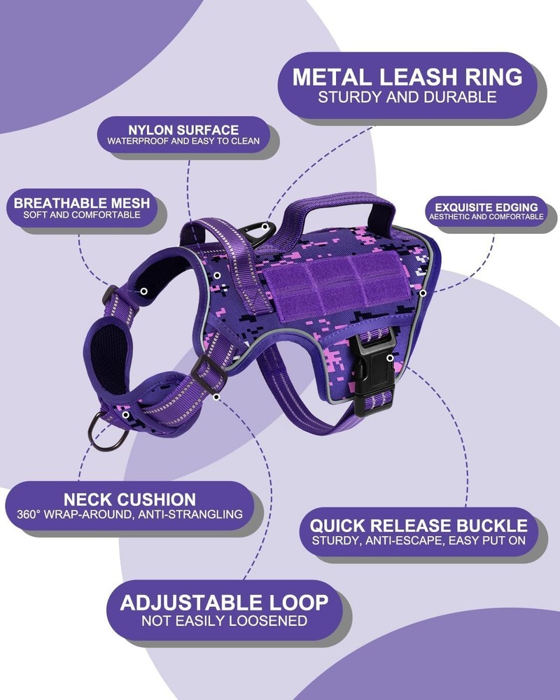 Tactical Dog Harness Medium Sized, Heavy Duty No Pull Dog Harness with Handle...