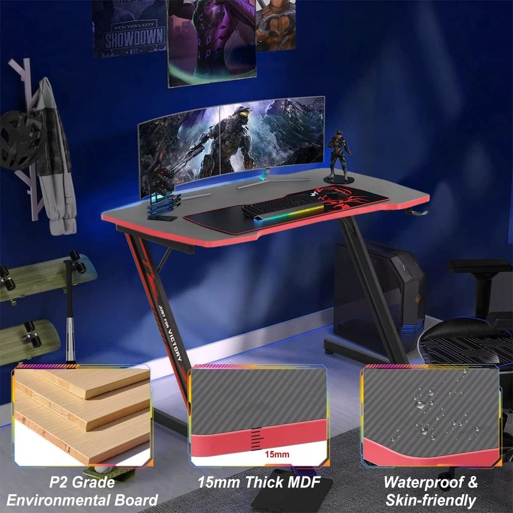 Gaming Desk 47 Inch Z-Shaped Computer Desk Modern Ergonomic PC Computer Table Ho