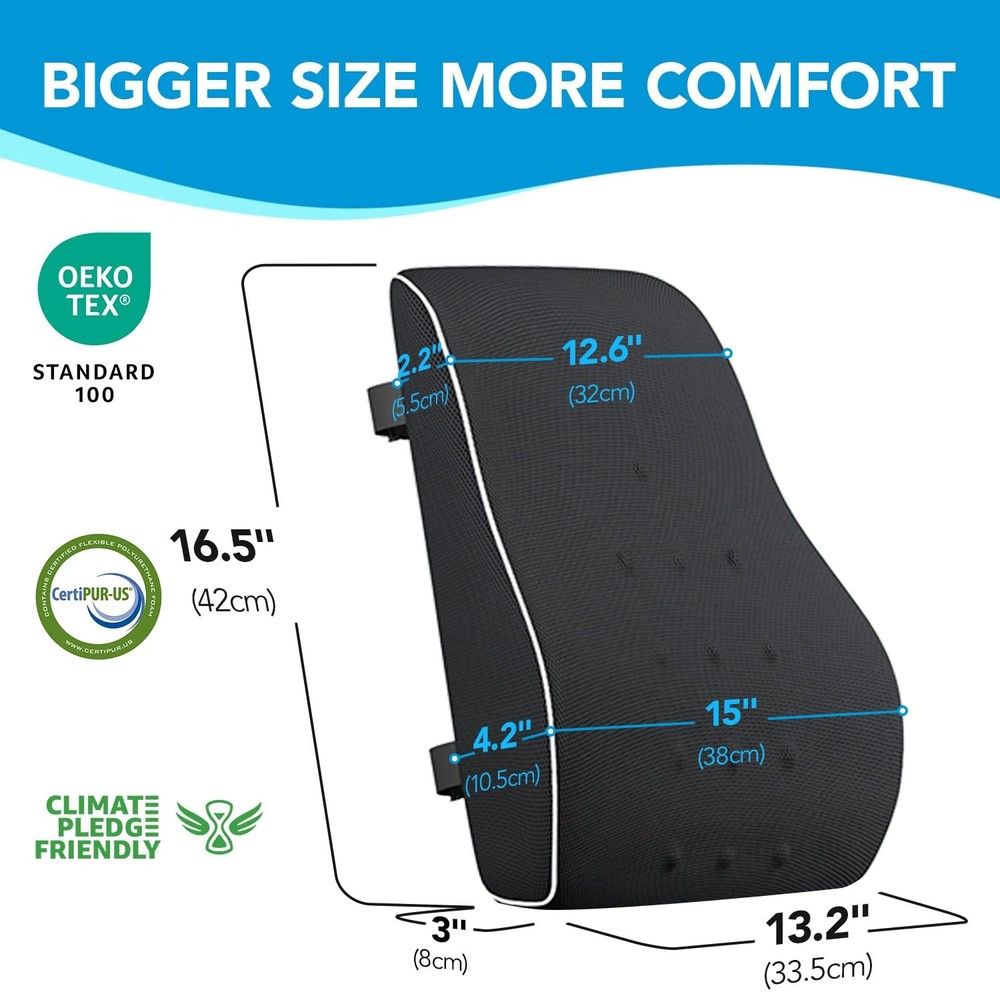 Lumbar Support Pillow for Office Chair, Home Standard, Black