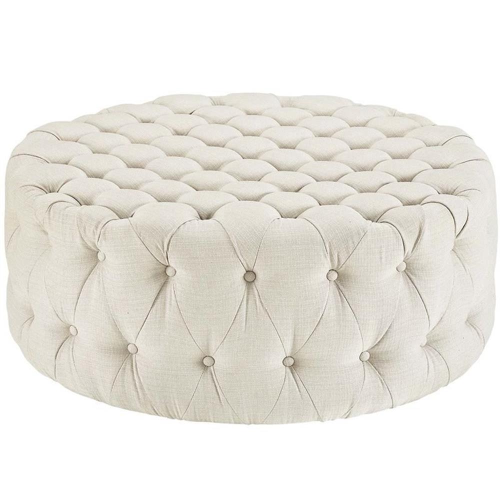Modway Amour Modern Upholstered Fabric and Solid Wood Ottoman in Beige