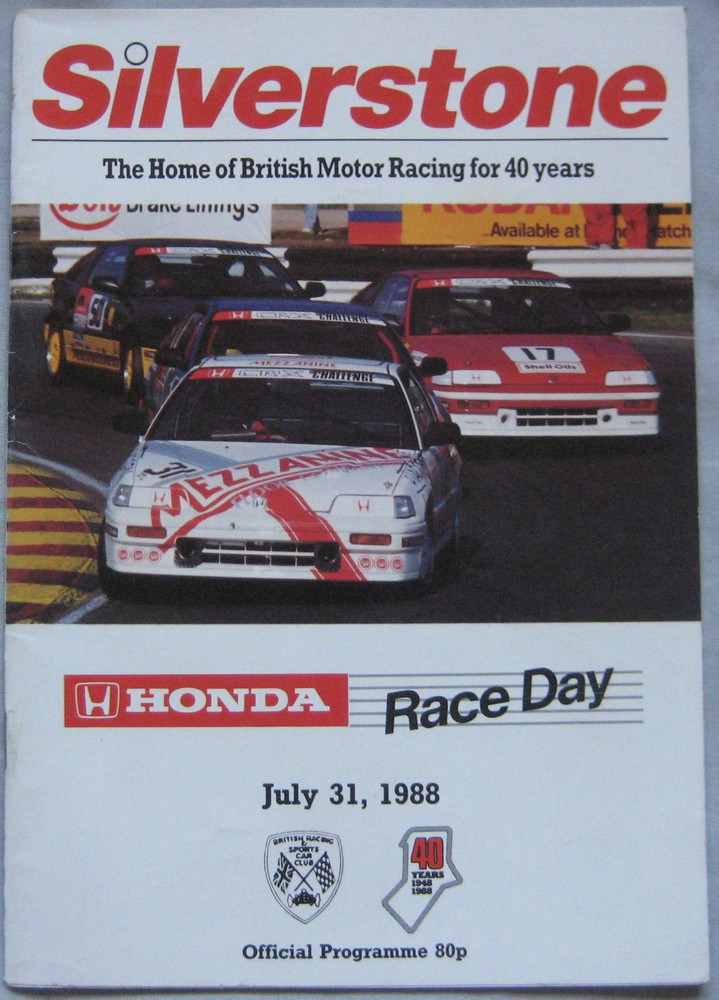 1988 Honda race day Silverstone Official Programme