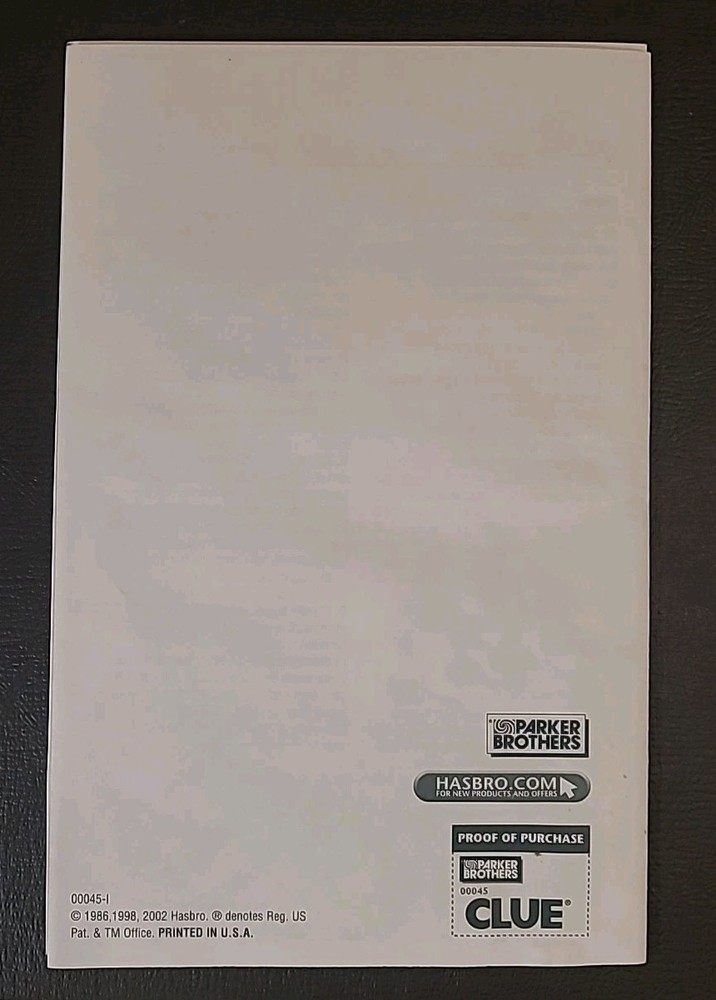 Replacement Board 16 Clue Sheets & Instructions Booklet Murder Mystery Game 2002