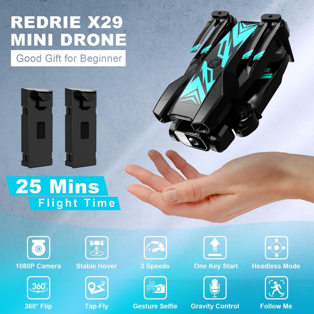 Mini Drone with Camera for Beginners Adults-1080P FPV Foldable Cyan