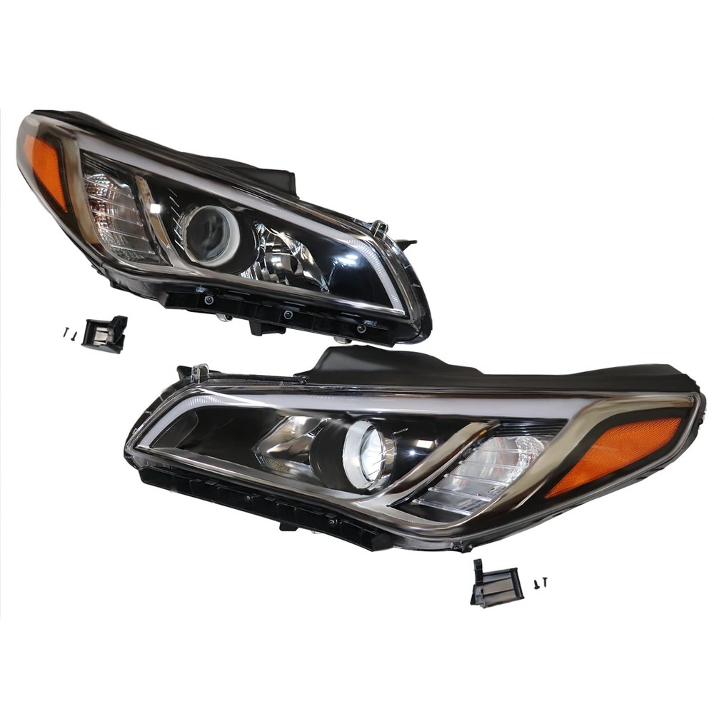 Sonata Headlamp Set 2015-2017 Left Right Halogen Clear Lens Black Housing