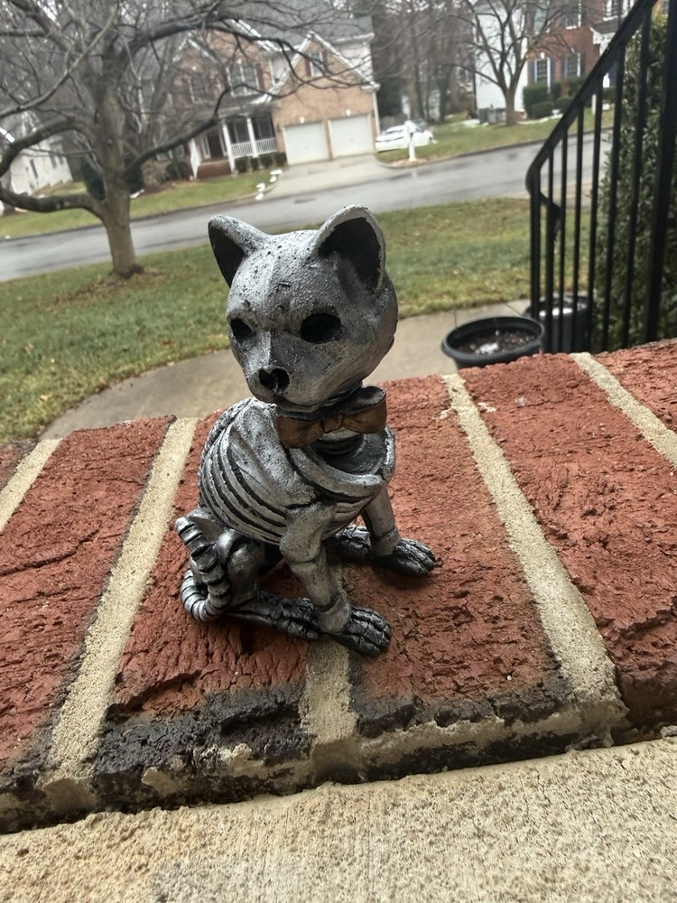 Handmade Silver Skeleton Cat Figurine