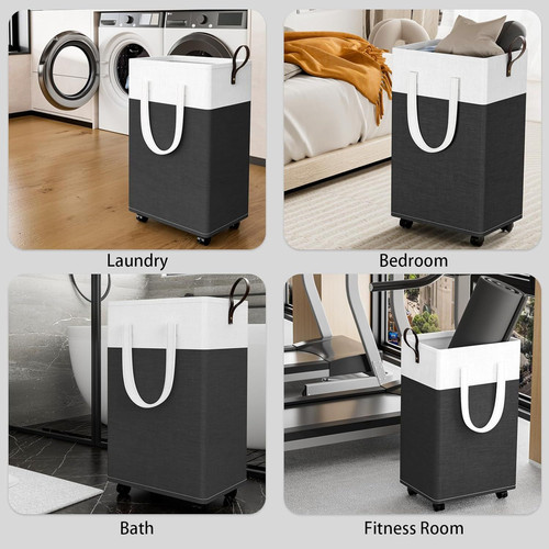 HomeHacks 75L Waterproof Rolling Laundry Hamper - Collapsible 75L, Gray