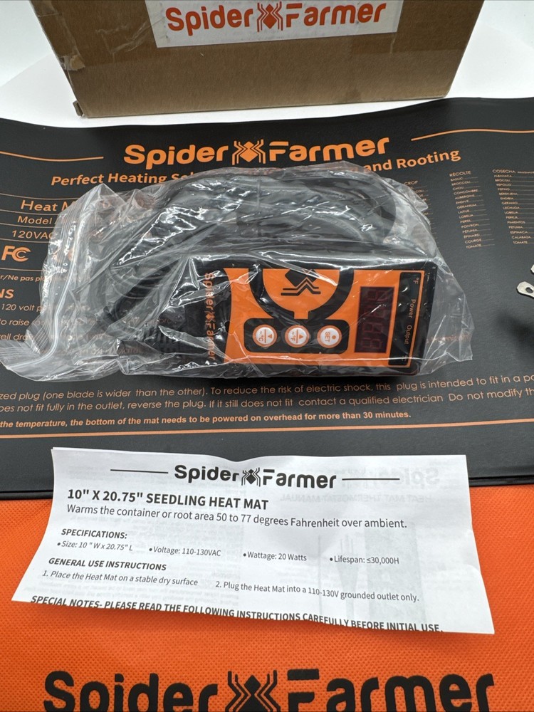 Spider Farmer Seedling Heat Mat 10"x20.75" with Built-in Temperature Controller