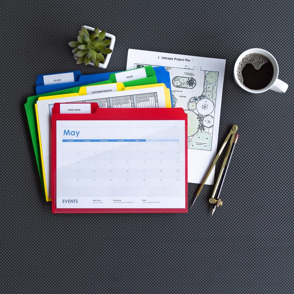 12 Pack Assorted Poly File Folders with Slash Pocket for Easy Organization