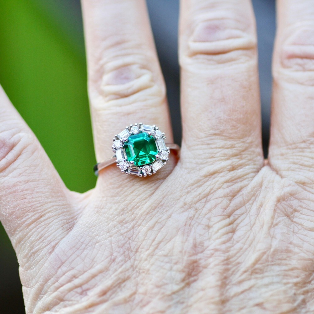 Lab Created Emerald Ring Sterling Silver 925 , May Birthstone , 20th Anniversary