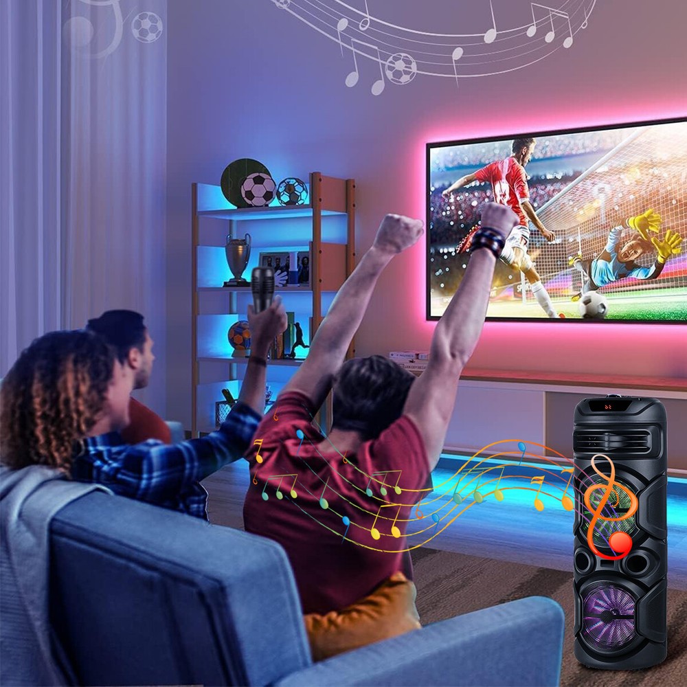 1800W Dual 8" Rechargeable Bluetooth Wireless Bluetooth Speaker with Mic & Light