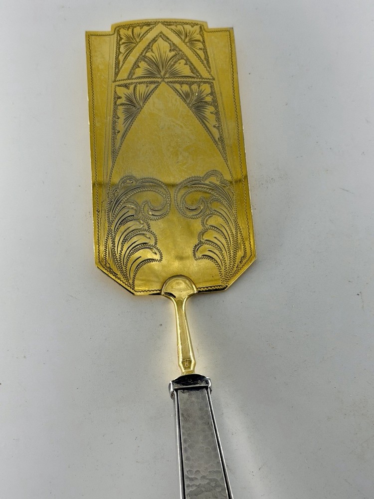 Antique German 800 Solid Silver & Vermeil Cake Server, Hammered Finish