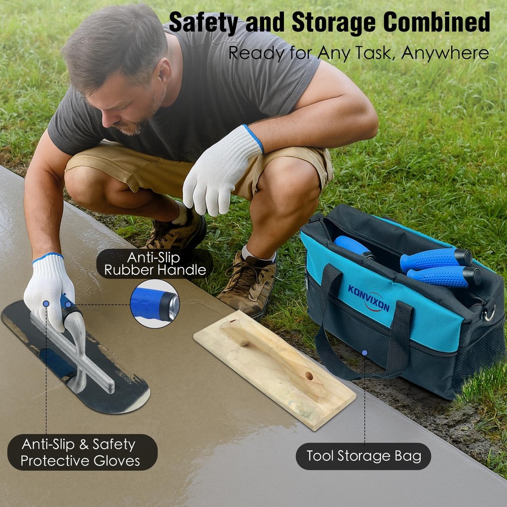 10PCS Concrete Trowel Set, Masonry Hand Tool Set Includes Large Flat Finishin...