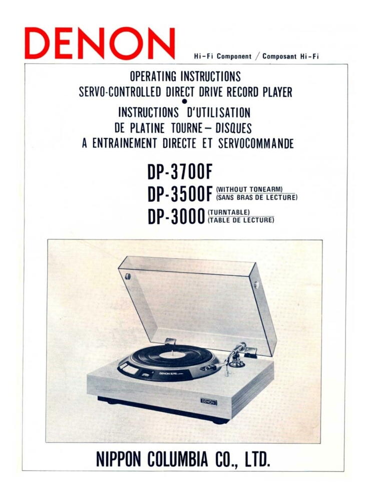 Denon DP-3500F Turntable Owners Manual
