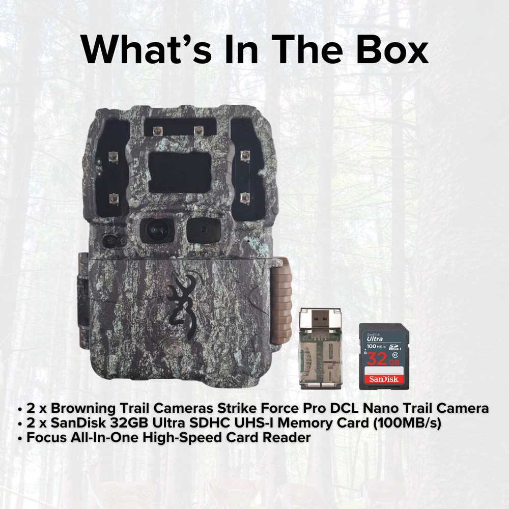 Browning Trail Cameras Strike Force Pro DCL Nano 26MP Trail Camera 2 Pack Bundle