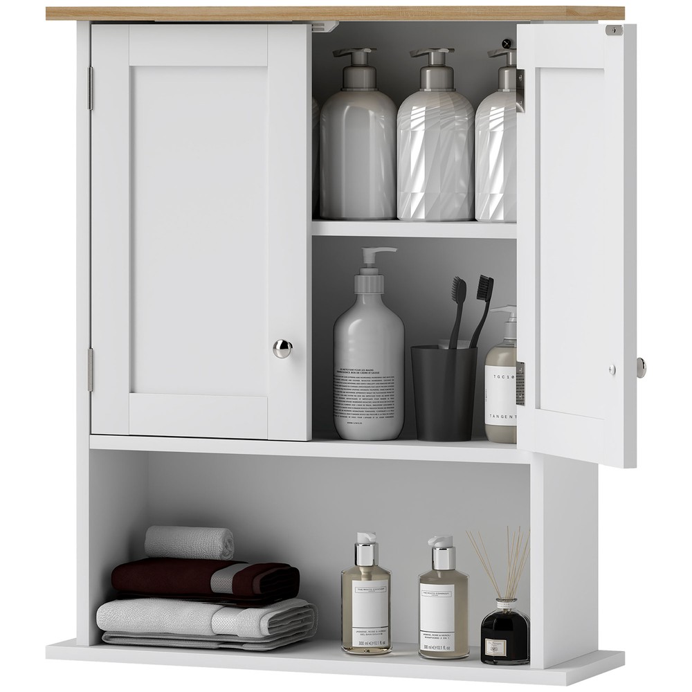 HOMCOM Modern Bathroom Wall Cabinet with 2 Doors, Adjustable Shelf, White