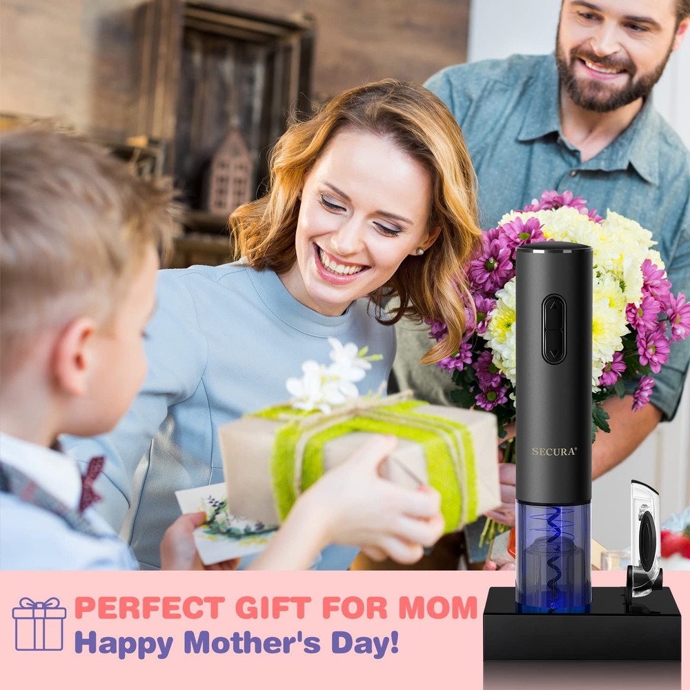 Secura Electric Wine Opener, Automatic Bottle Corkscrew Black