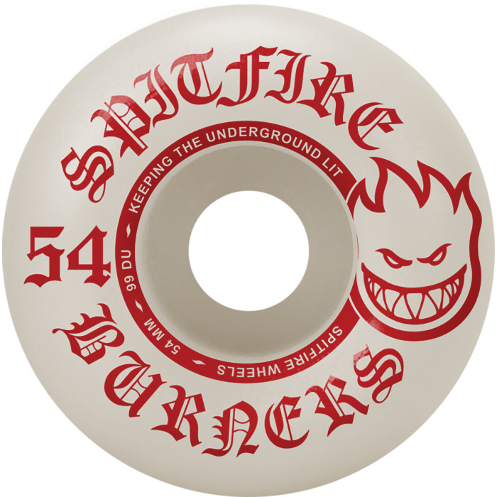 54mm Spitfire Wheels Burners 99A Wheels White/RED