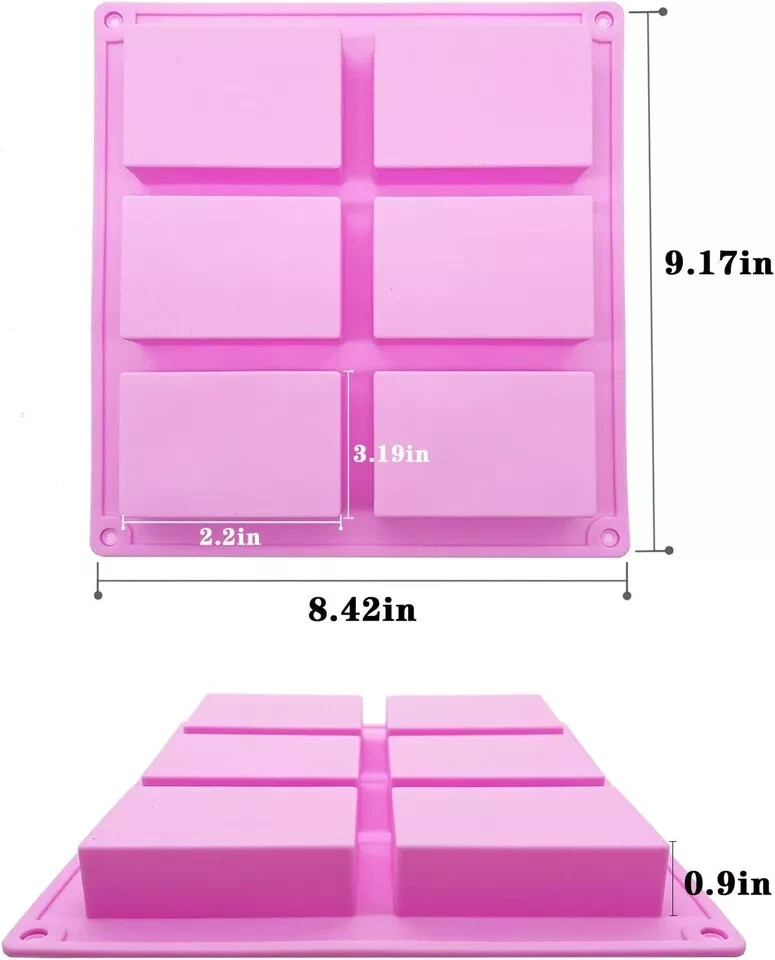 3 Pack Silicone Rectangle Soap Molds with 6 Cavities for Baking Soap Making