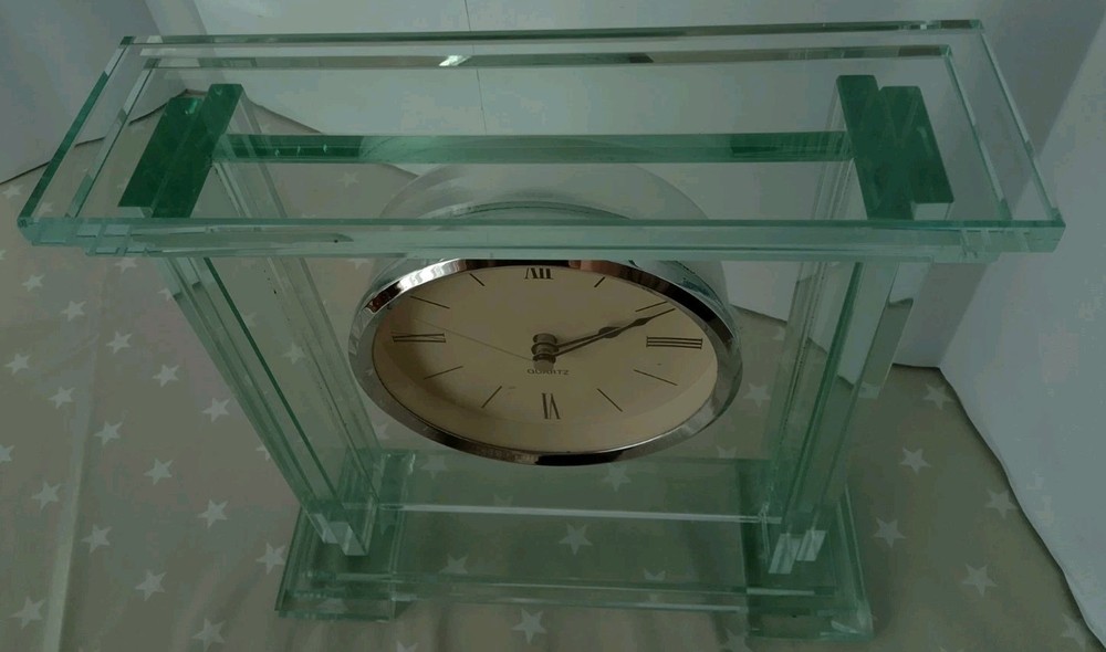 Danbury Glass Quartz Mantel Clock Working Condition