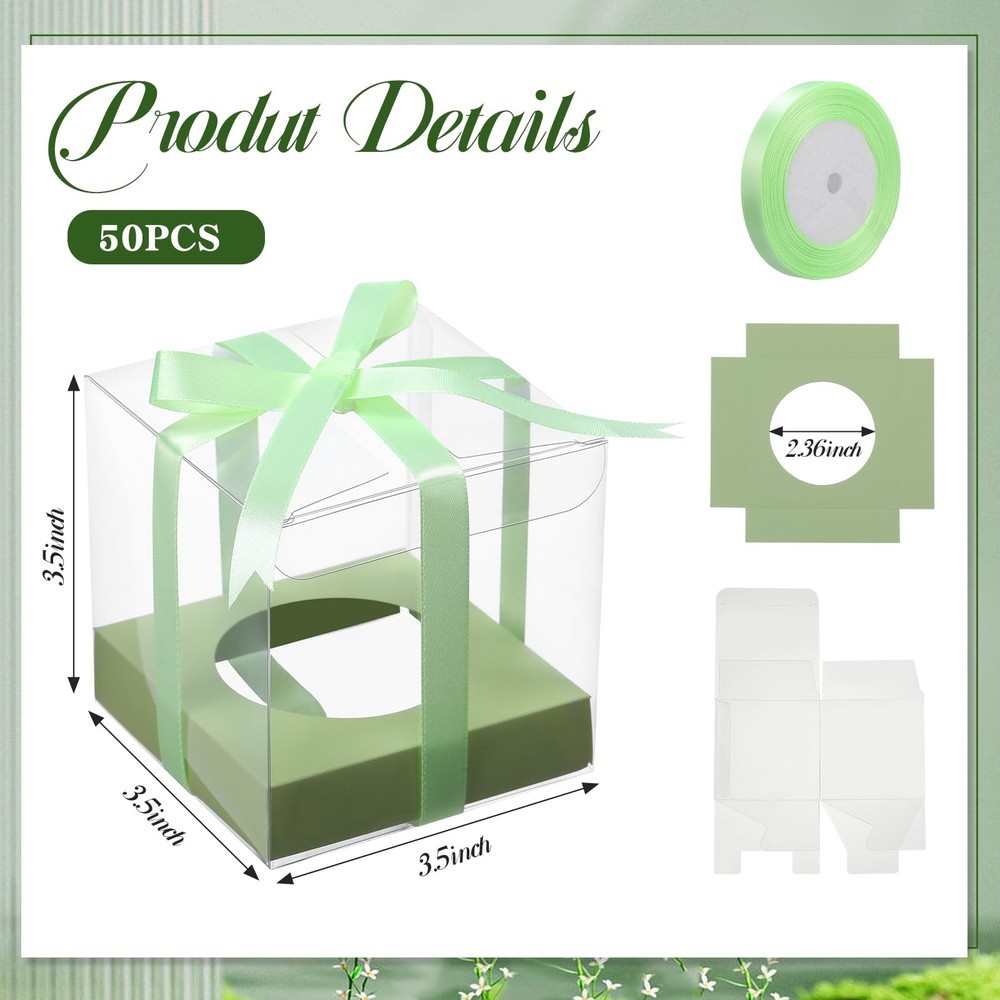 50 Pcs Clear Cupcake Boxes Individual 3.5 Inch Plastic Single Cupcake Contain...