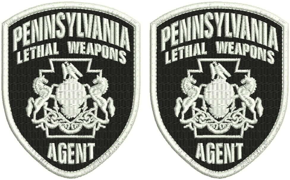 PENNSYLVANIA LETHAL WEAPONS AGENT 2 EMB SHOULDER 4.5X3.75 HOOK BACK WHITE BLACK