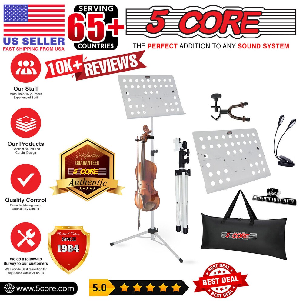 5Core Music Stand For Sheet Music Portable Tripod Adjustable Folding Note Holder
