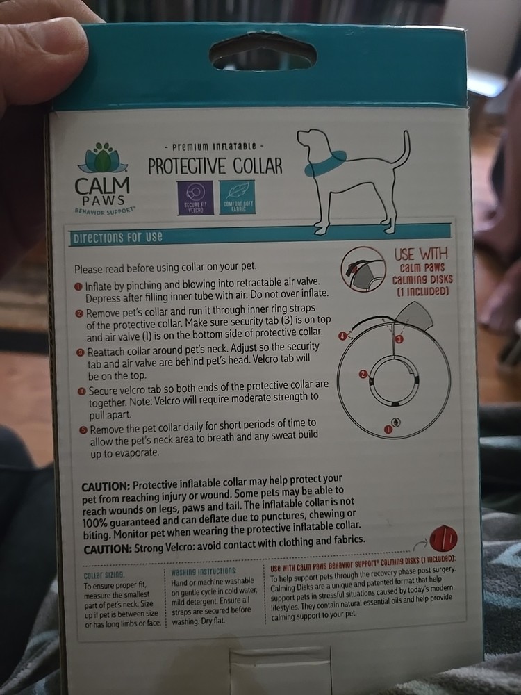 Great Calm Paws inflatable protective E collar meduim NWT