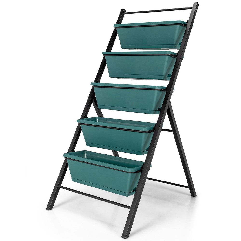 5-tier Vertical Garden Planter Box Elevated Raised Bed w/5 Container Green