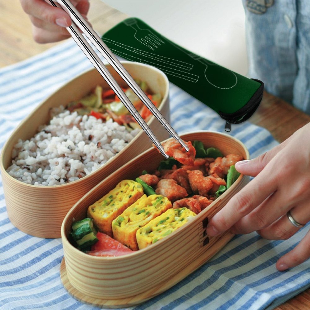 8 Pieces Flatware Sets Knife Fork Spoon Chopsticks 2 Pack Rustproof Stainless...
