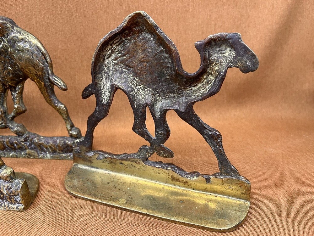 (3) Vintage / Antique Solid Brass Running Racing CAMEL Bookends ~ Orientalist