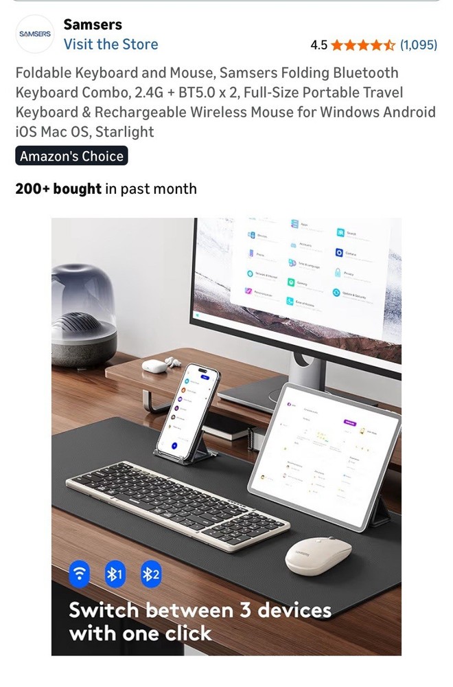 Samsers Foldable Keyboard and Mouse Samsers Folding Bluetooth Keyboard Combo